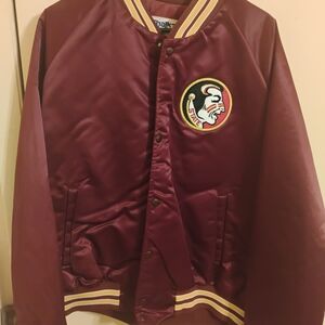 Brown Bomber Varsity Jacket with Wool-like Body